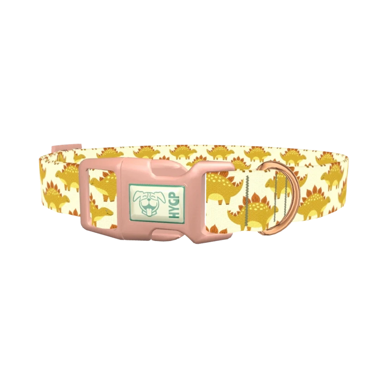 Yellow Stegosaurus Dog Collar - plastic rose gold