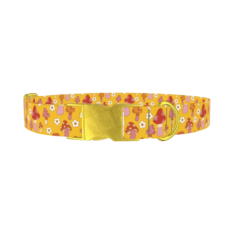 Mushroom Floral Dog Collar - metal gold