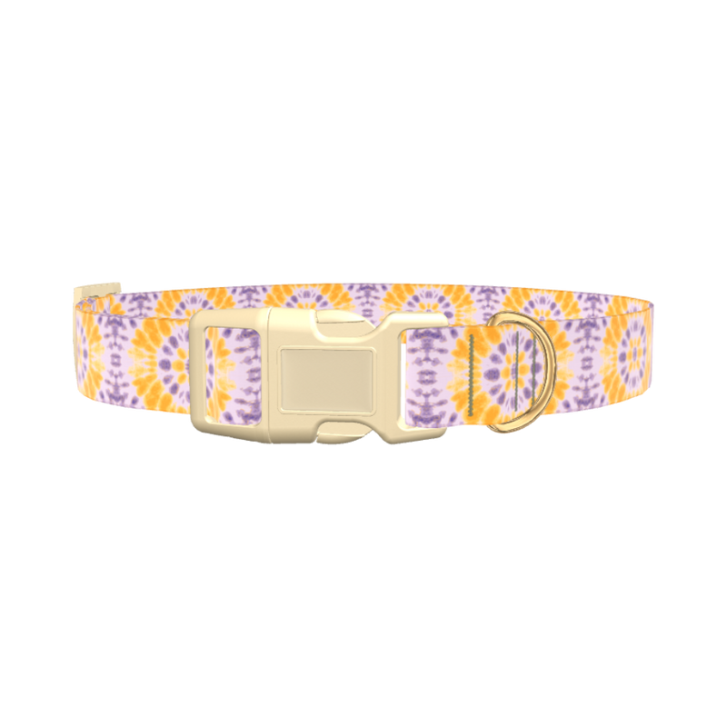 Yellow Purple Tie-Dye Dog Collar - plastic silver