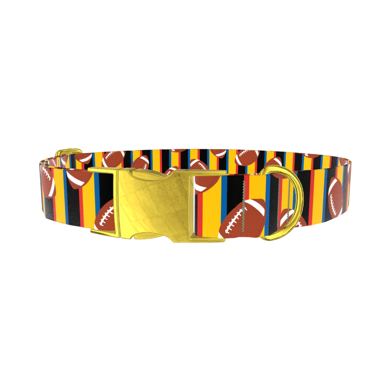 Striped Football Dog Collar - metal gold