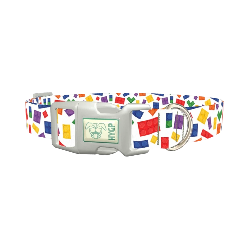 Colorful Brick Pattern Dog Collar - plastic silver