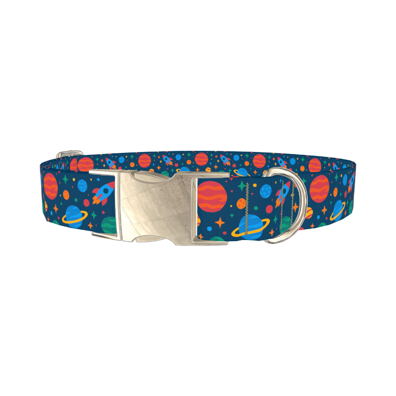 Space Adventure Dog Collar - metal silver