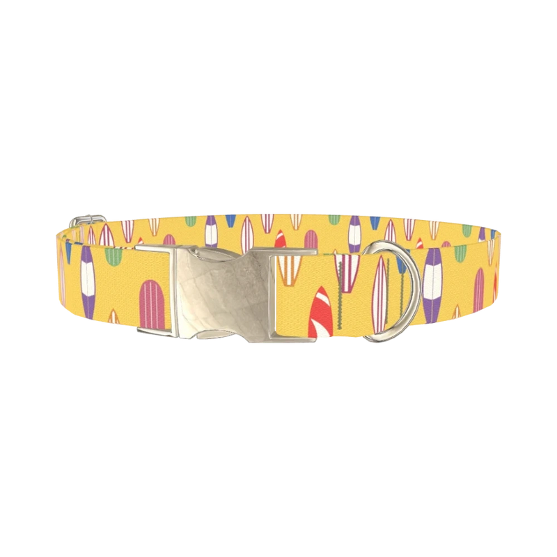 Surfboard Beach Dog Collar - metal silver