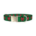 Red Bow Plaid Dog Collar - metal silver