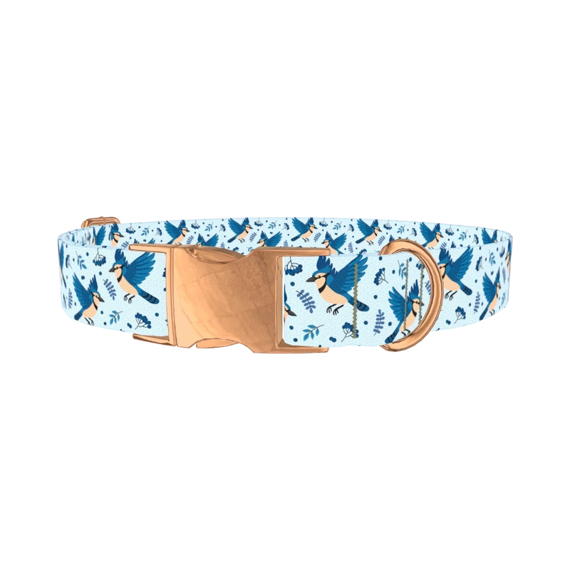 Bluejay Bird Dog Collar - metal rose gold