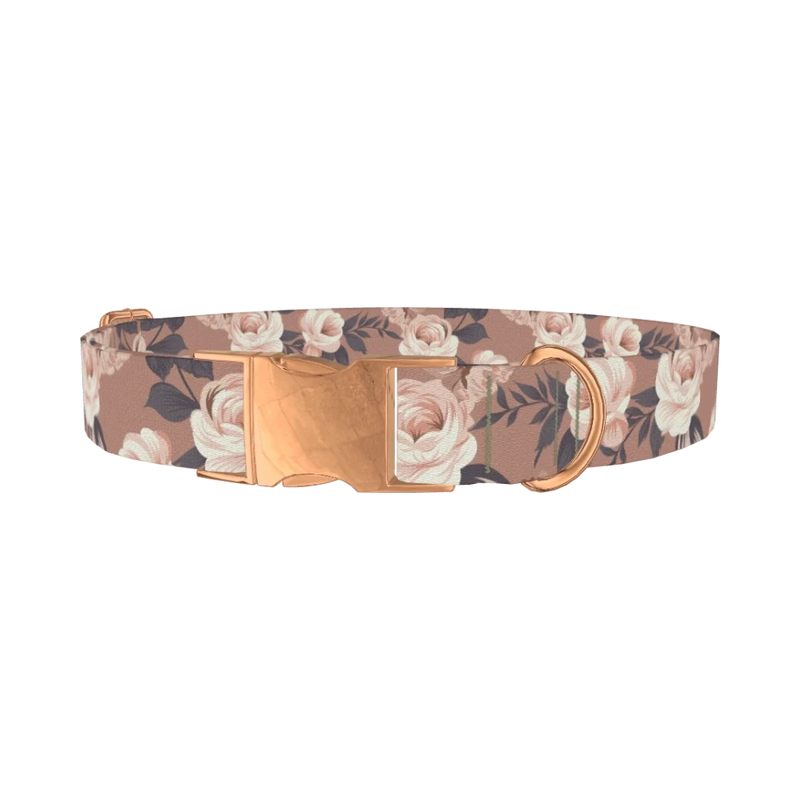 Floral Roses Dog Collar - metal rose gold