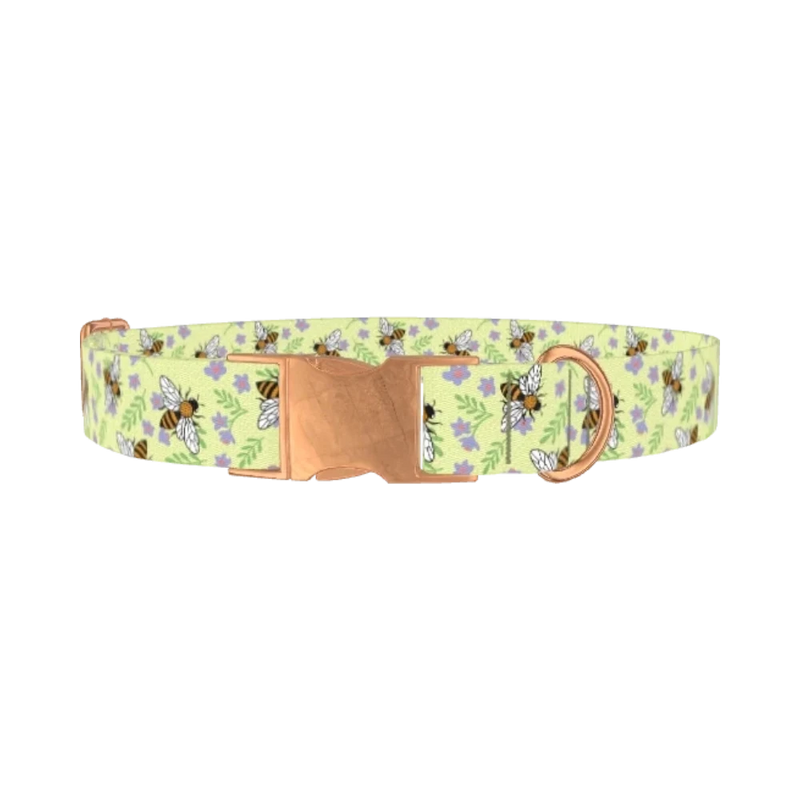 Floral Bee Dog Collar - metal rose gold