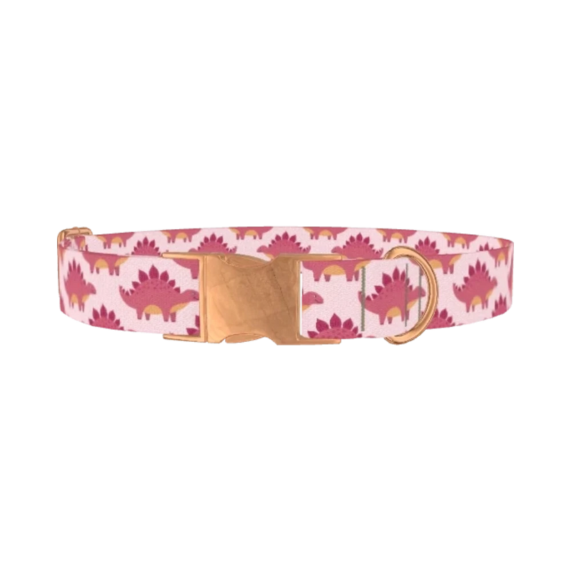 Pink Dinosaur Dog Collar - metal rose gold