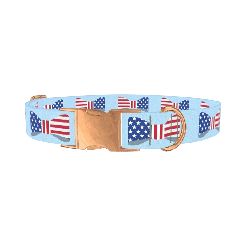 Patriotic Bowtie Dog Collar - metal rose gold