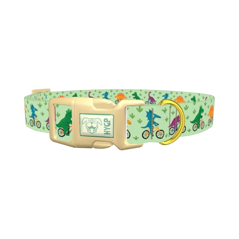Dinosaur Cycling Dog Collar - plastic gold