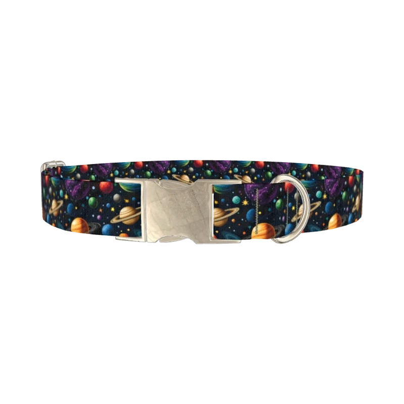 Space Planet Dog Collar - metal silver