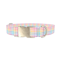 Pastel Gingham Dog Collar - metal silver