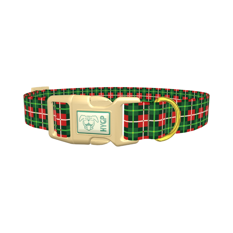 Green White Plaid Dog Collar - plastic gold