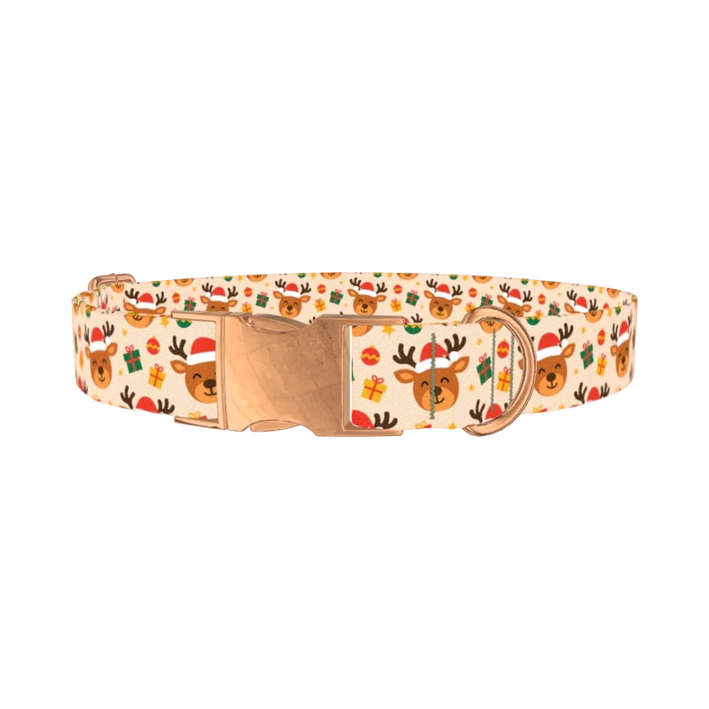 Festive Deer Gift Dog Collar - metal rose gold