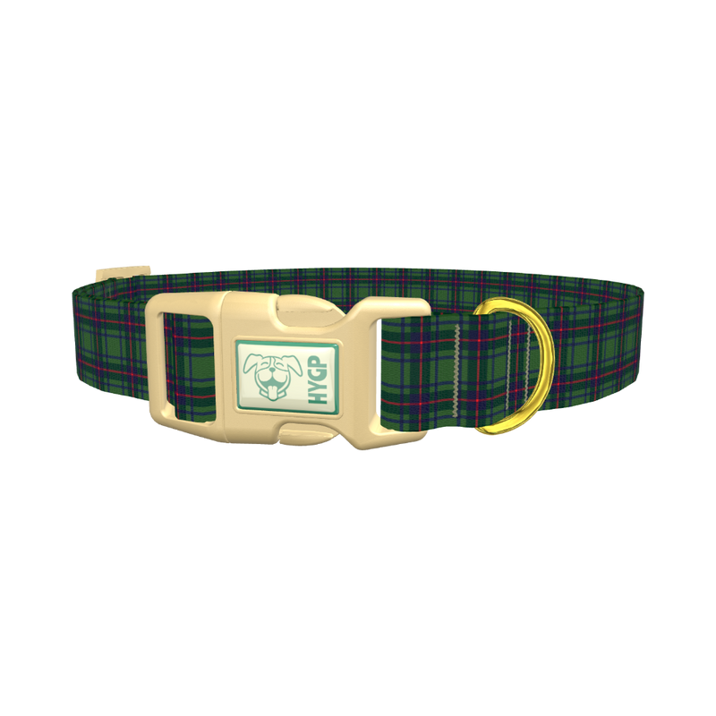 Dark Blue Tartan Dog Collar - plastic gold