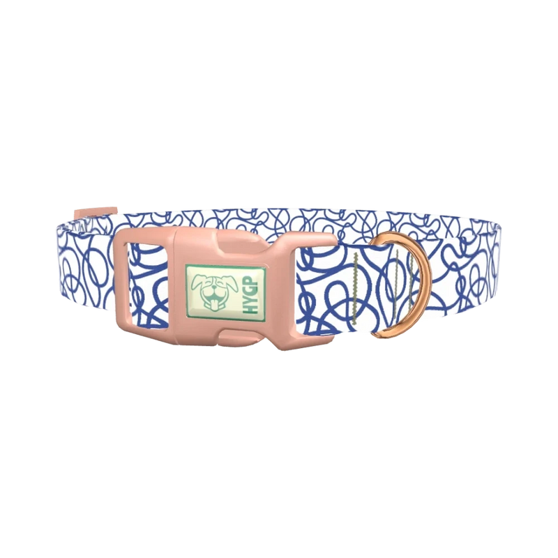Geometric Blue Lines Dog Collar - plastic rose gold