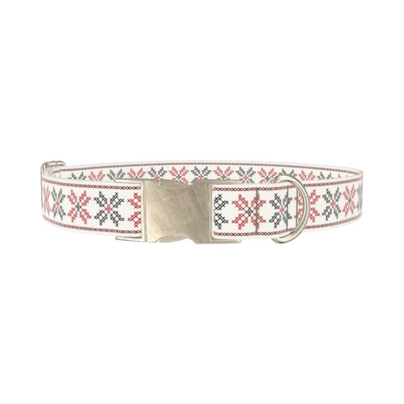 Geometric Floral Dog Collar - metal silver
