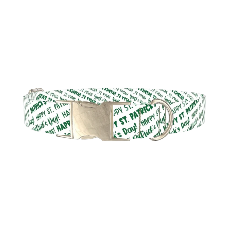 St. Patrick's Day Script Dog Collar - metal silver
