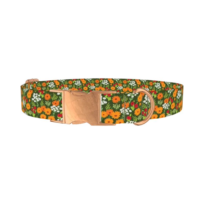 Bright Meadow Flowers Dog Collar - metal rose gold