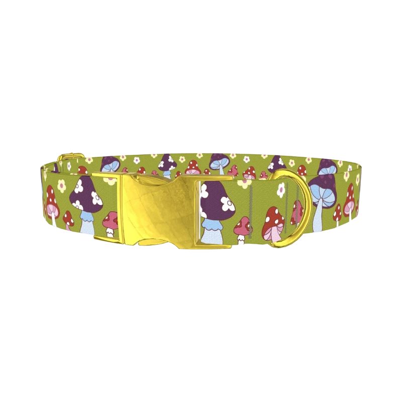 Whimsical Mushroom Dog Collar - metal gold