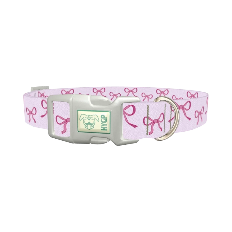 Pink Bow Design Dog Collar - plastic silver