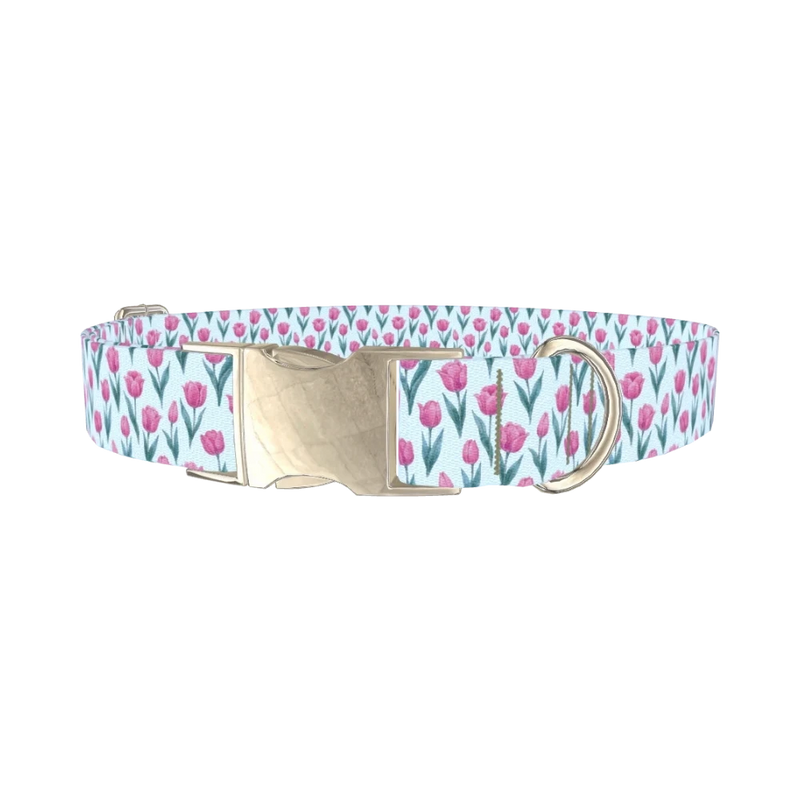 Floral Tulip Dog Collar - metal silver