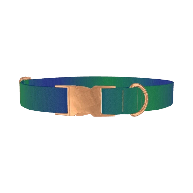 Gradient Blue Dog Collar - metal rose gold