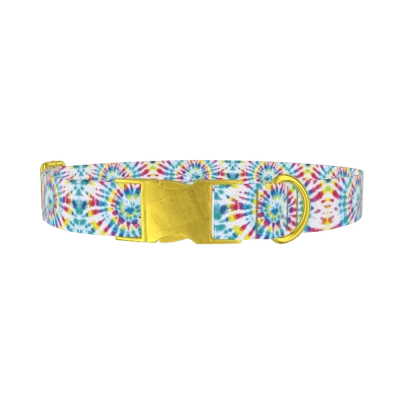 Spiral Tie-Dye Dog Collar - metal gold