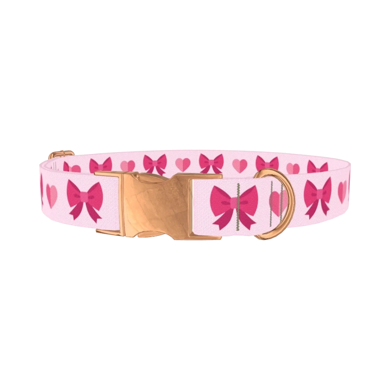 Ribbon Heart Dog Collar - metal rose gold
