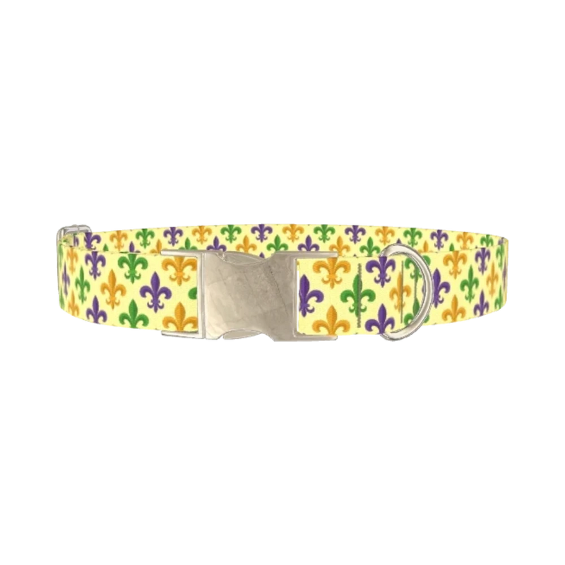 Mardi Gras Fleur-de-lis Dog Collar - metal silver