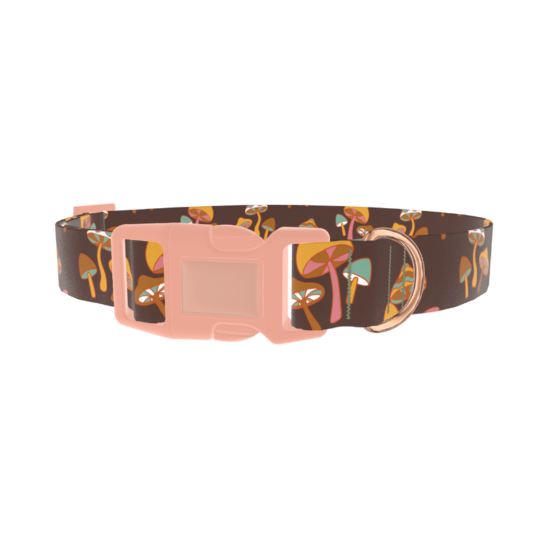 Brown Geometric Mushroom Dog Collar - plastic rose gold