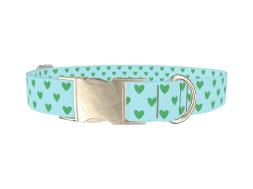 Mint Heart Pattern Dog Collar
