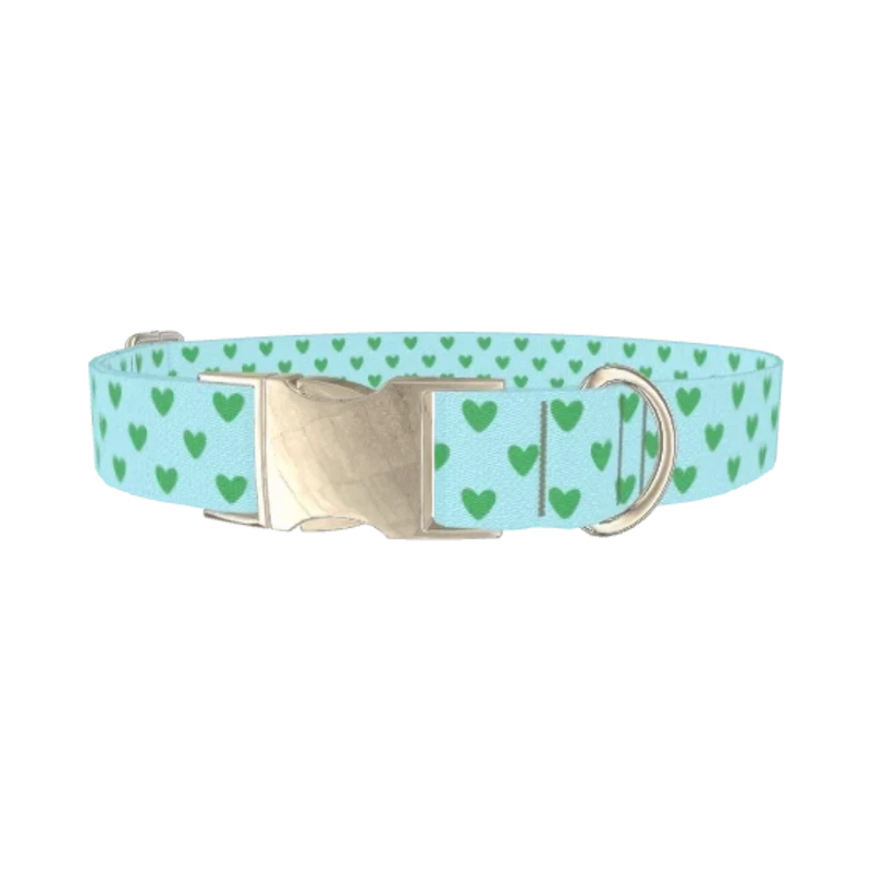 Mint Heart Pattern Dog Collar - metal silver
