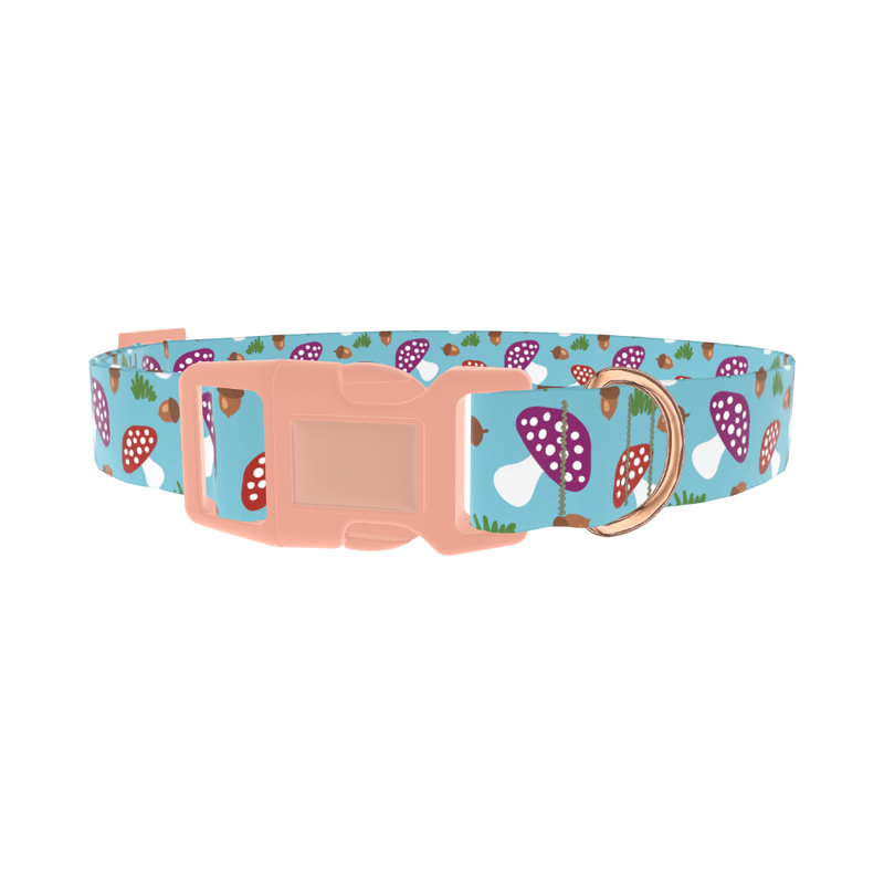 Woodland Mushroom Dog Collar - plastic rose gold
