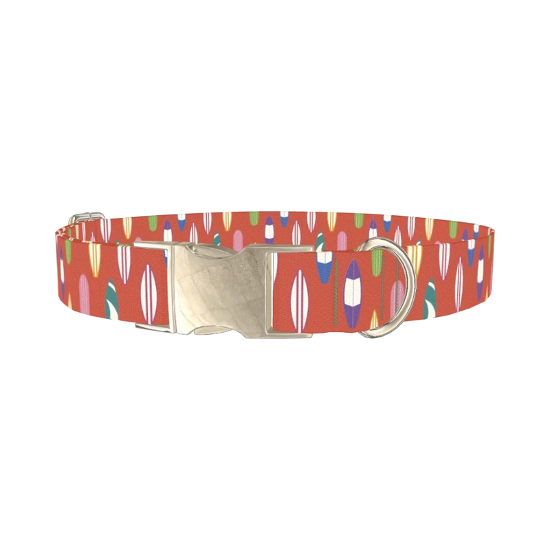Surfboard Pattern Dog Collar - metal silver