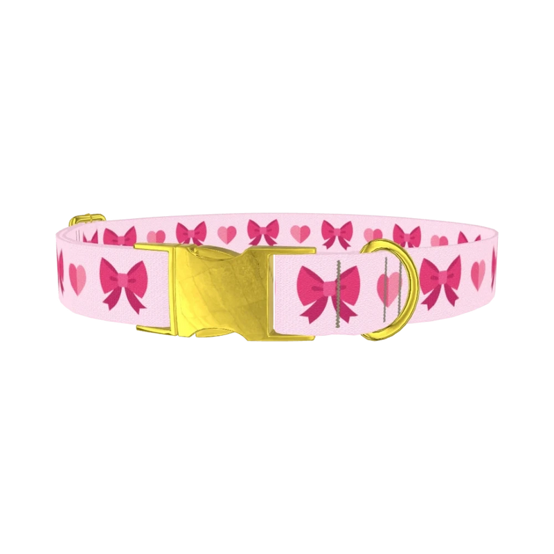 Heart Ribbon Dog Collar - metal gold