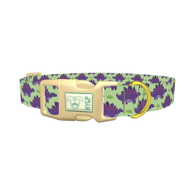 Purple Stegosaurus Dog Collar - plastic gold