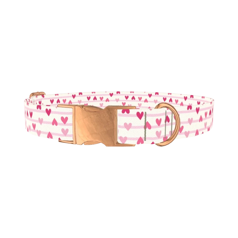 Striped Heart Dog Collar - metal rose gold