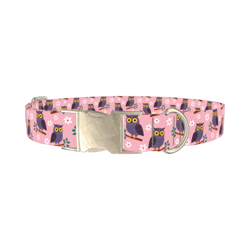 Floral Owl Dog Collar - metal silver