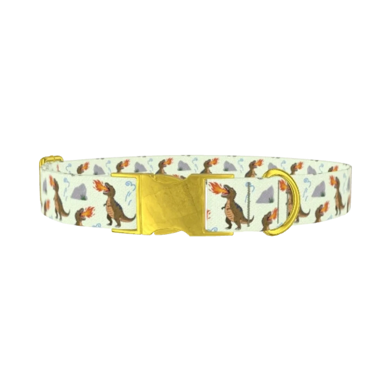 Dinosaur Fire Breath Dog Collar - metal gold