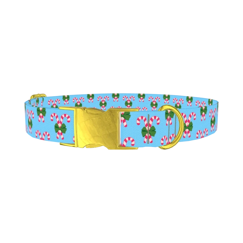 Candy Cane Bow Dog Collar - metal gold