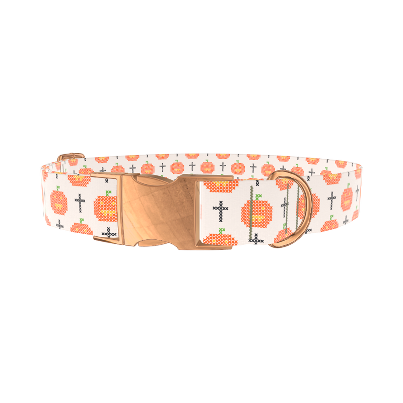 Halloween Cross-Stitch Dog Collar - metal silver