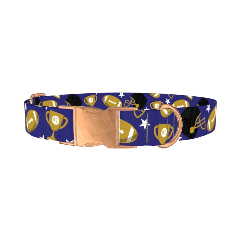 Purple Football Trophy Dog Collar - metal rose gold