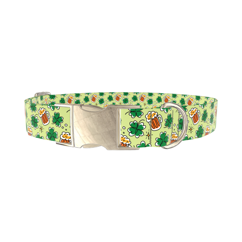 St. Patrick's Day Beer Clover Dog Collar - metal gold
