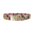 Pink Avocado Print Dog Collar - metal silver