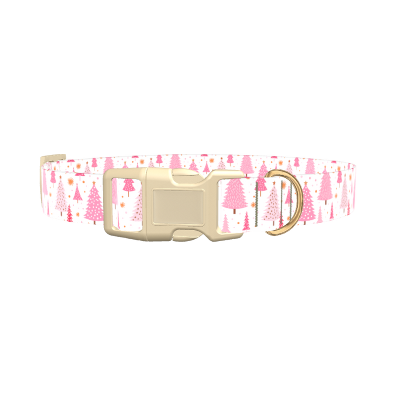 Pink Festive Trees Dog Collar - plastic rose gold
