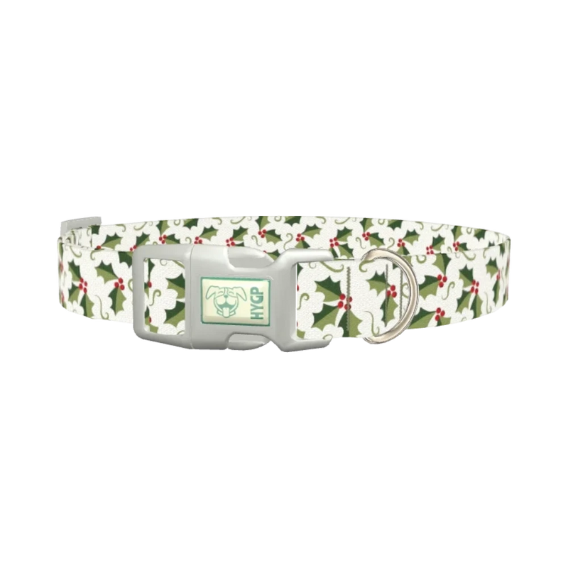 Holly Berry Swirl Dog Collar - plastic silver