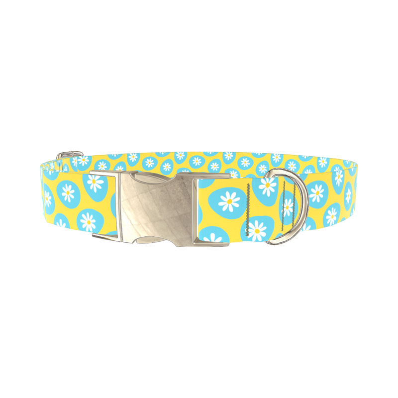 Blue Daisy Easter Egg Dog Collar - metal silver