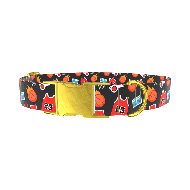 Flaming Basketball Dog Collar - metal gold