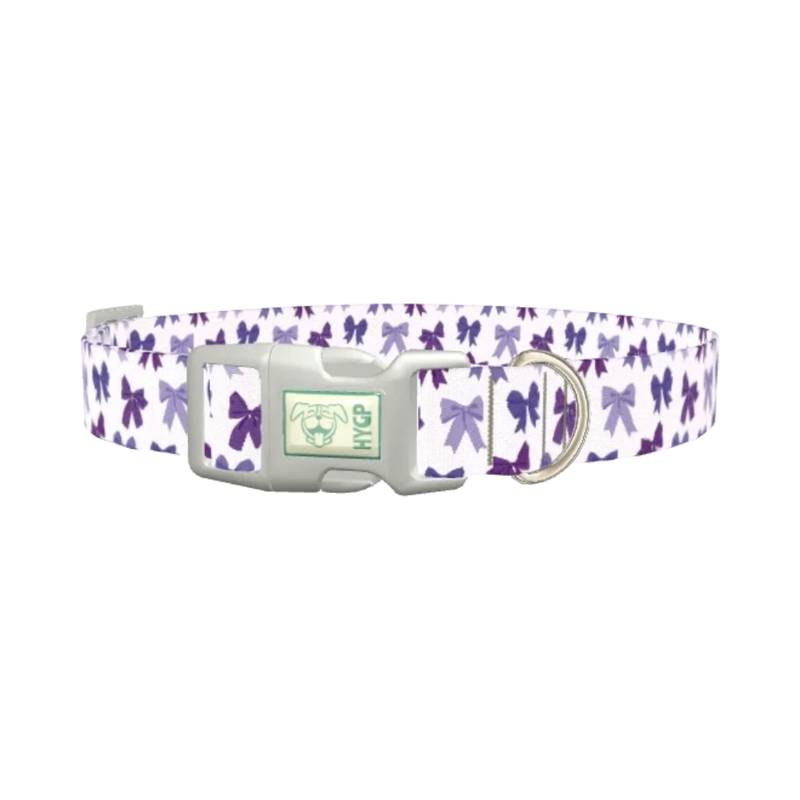 Purple Bow Dog Collar - plastic silver
